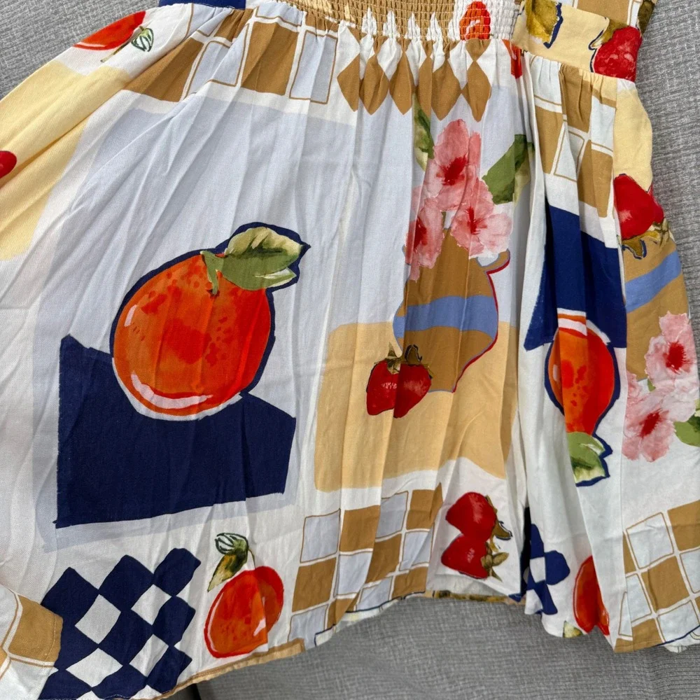 Caroline Constas Champ de Fraises Fruit Bow Mini Dress Women L Multi Color Patch